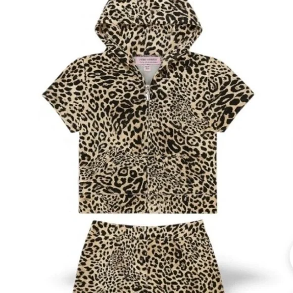 Juicy Couture Ocelot Print Hoodie and Shorts Set L NWT - Picture 2 of 10